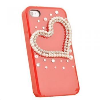Rhinestones Red Love Heart Design Case Cover for Iphone 4 4s 