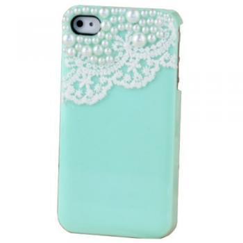 Handmade Lace Manmade Pearl Light Green Case Cover for Iphone 4 4s 
