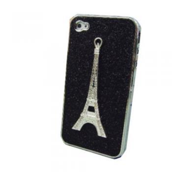 Eiffel Tower Black Bling Silver Side Case Cover for iPhone 4 4S 